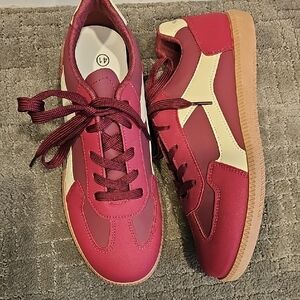 Stylish Red and Cream Women's Sneakers